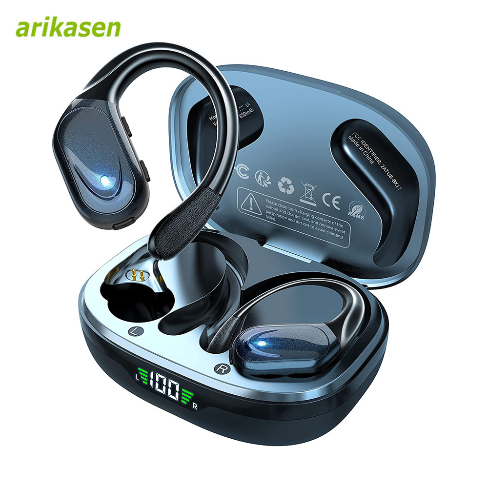 Bone Conduction Running Headphones - Earbud olahraga Bluetooth 5.3 nirkabel, headphone